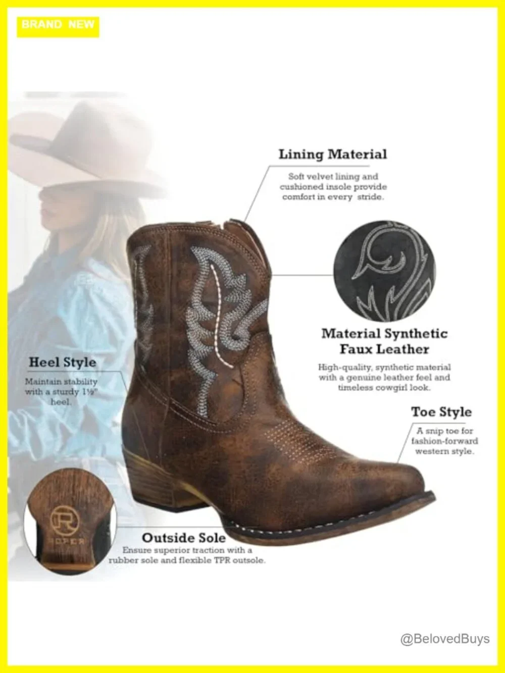 Faux Leather Western Boot with Snip Toe, Embroidered Details